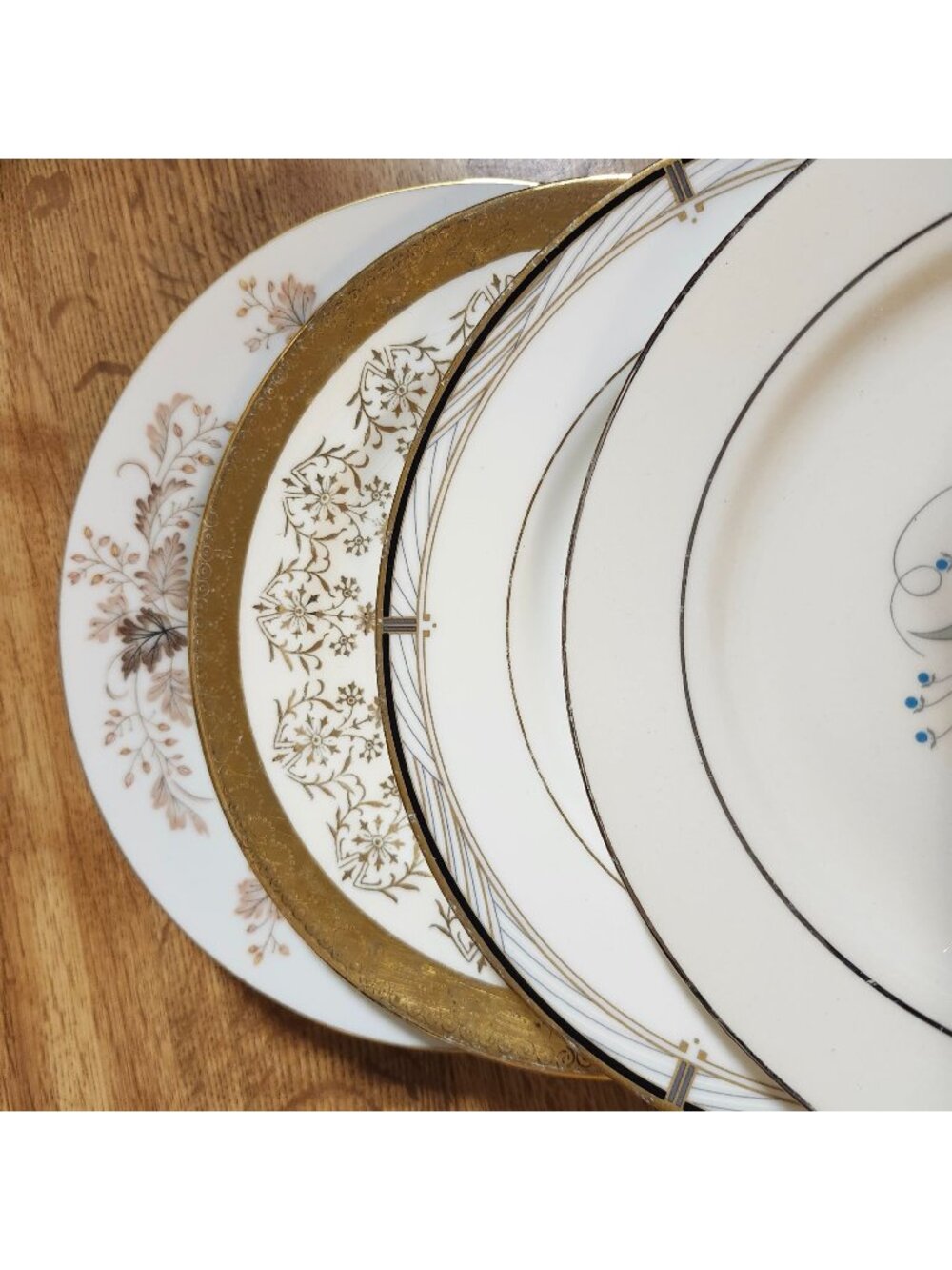 4- Mismatched 7.5" Lunch Plates Fine China Salad Floral Gold Rims Porcelain Ecle